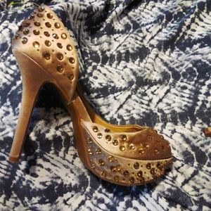 Gianni Bini Sz 7 Gold Rhinestone Peeptoe Heels